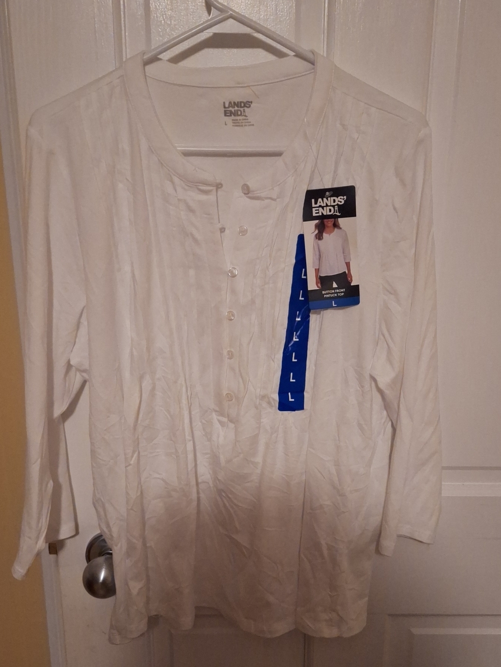Lands' End White Button-Front Tunic Top - Long Sleeve